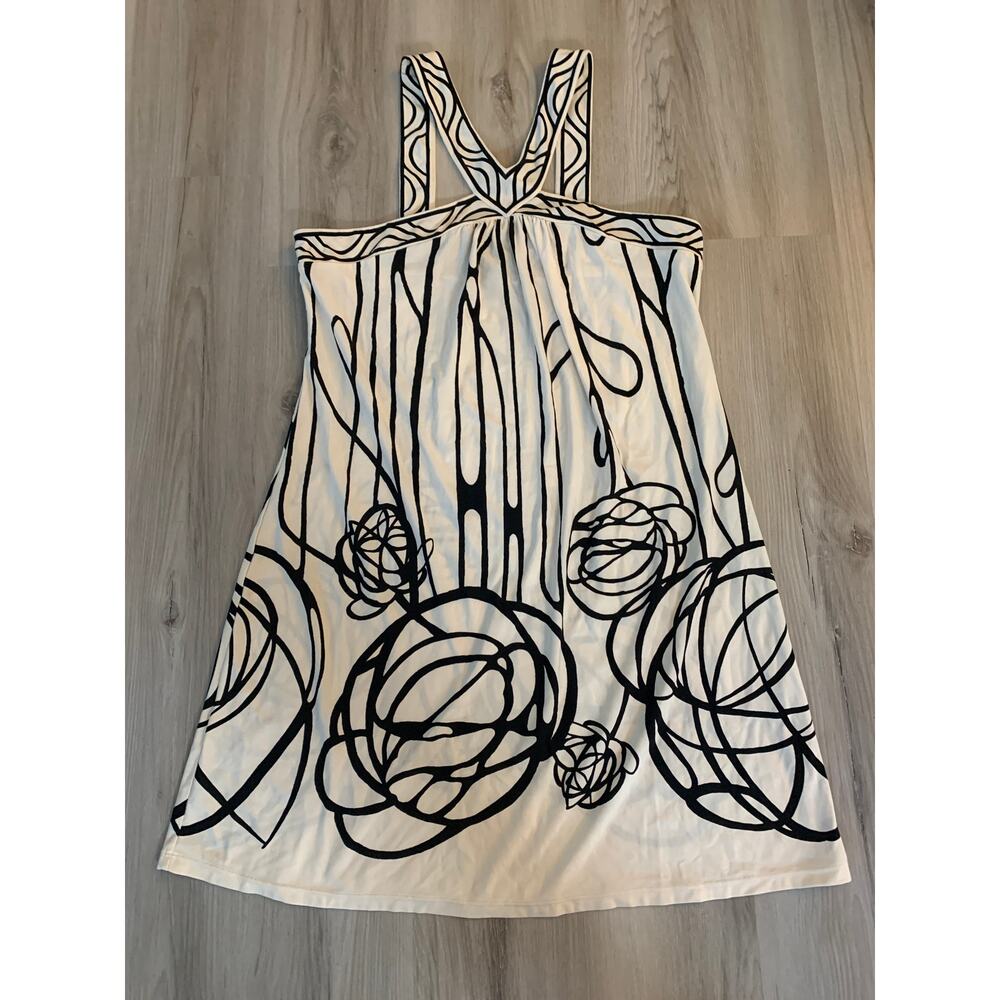 BCBGMAXAZRIA Women's Knee-Length Dress Size M Black White Sleeveless Cocktail